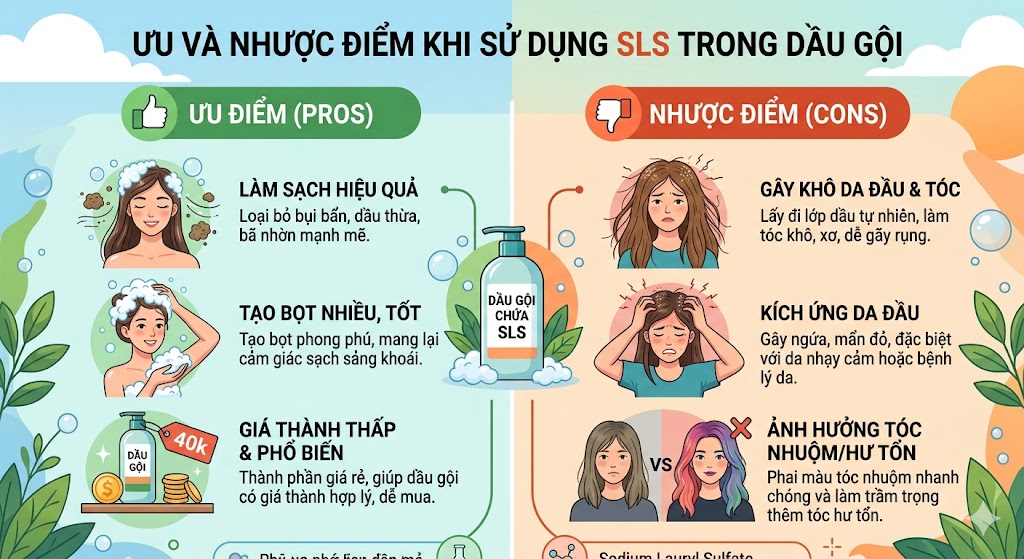 Ưu  Nhược điểm khi sử dụng SLS trong Dầu Gội
