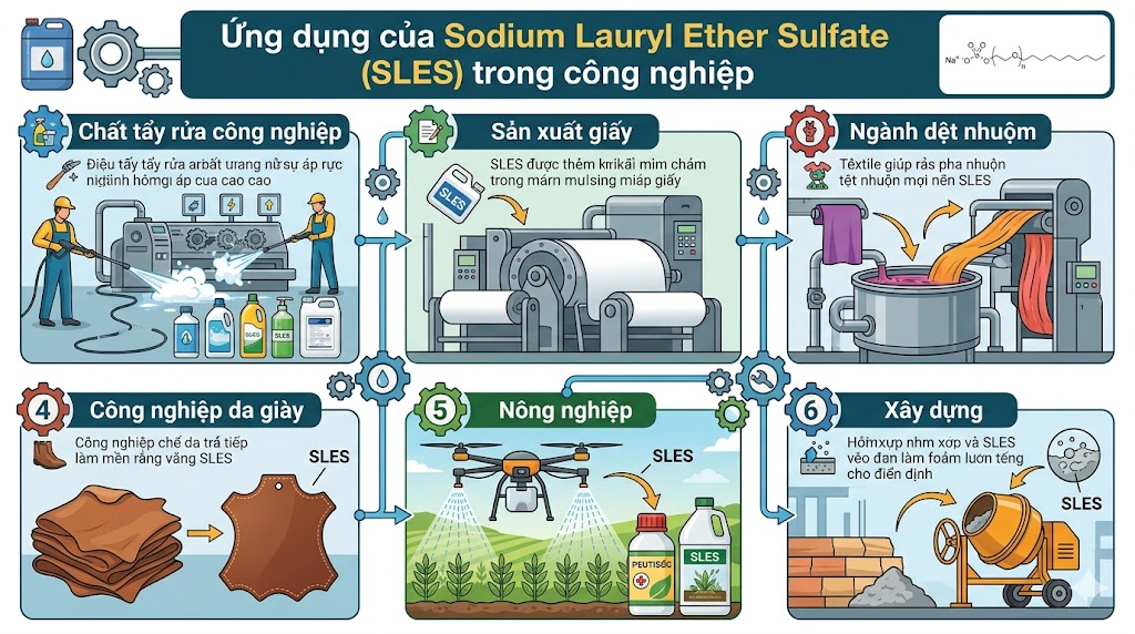 Ứng dụng của Sodium Lauryl Ether Sulfate trong công nghiệp