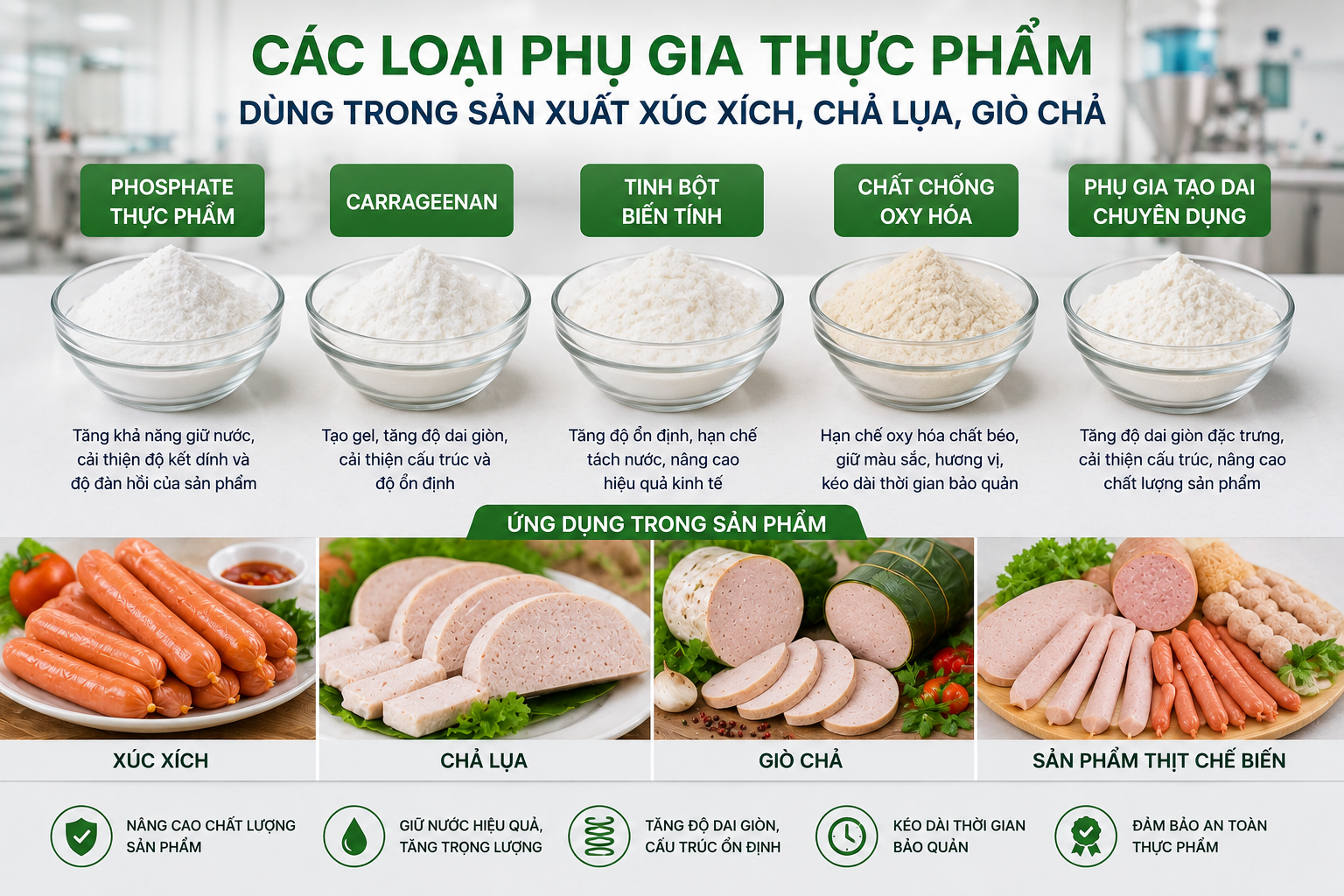 Các loại phụ gia sản xuất xúc xích giò chả