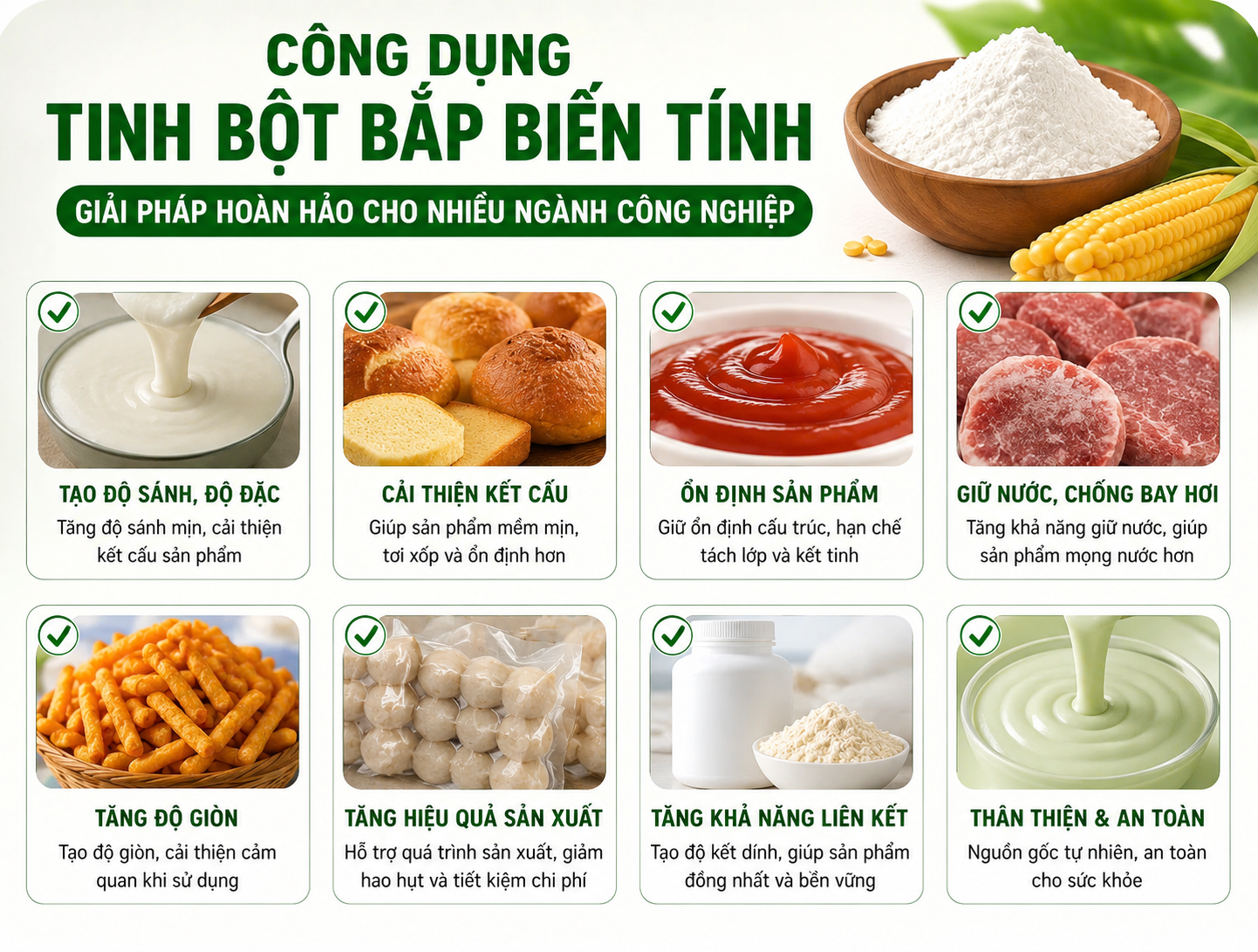 Công dụng tinh bột bắp biến tính