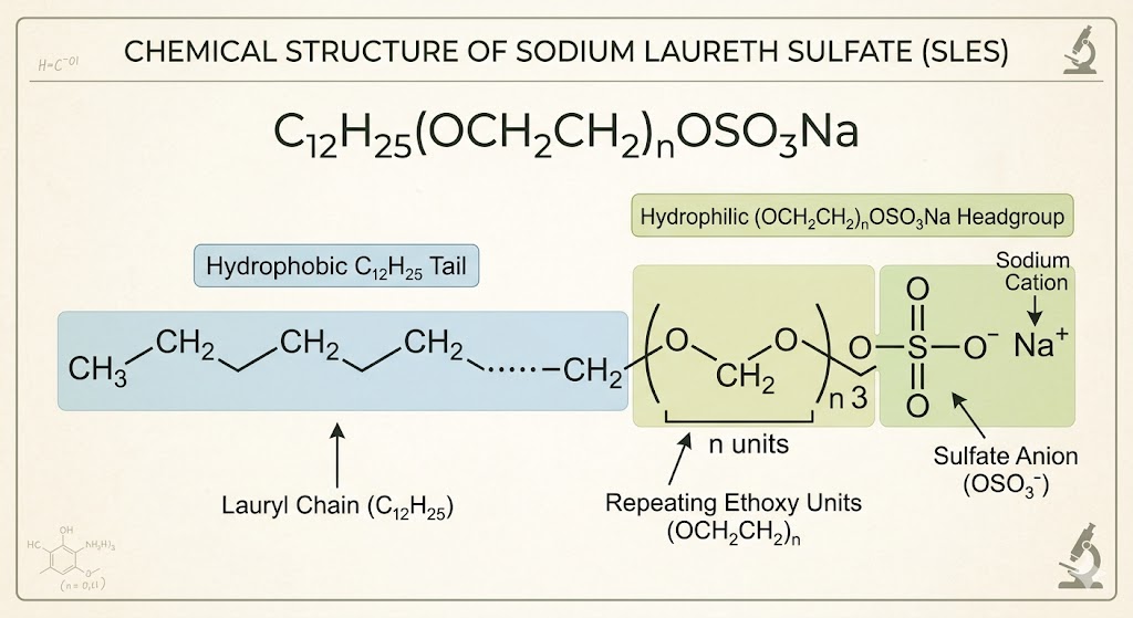 Công thức hóa học của Sodium Lauryl Ether Sulfate SLES