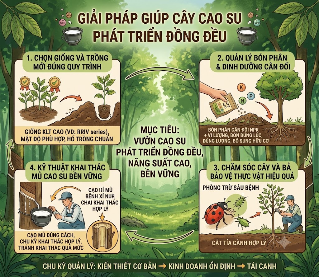 GIẢI PHÁP GIÚP CÂY CAO SU PHÁT TRIỂN ĐỒNG ĐỀU