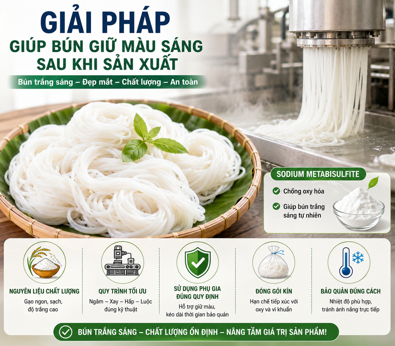 Giải Pháp Giúp Bún Giữ Màu Sáng Sau Khi Sản Xuất