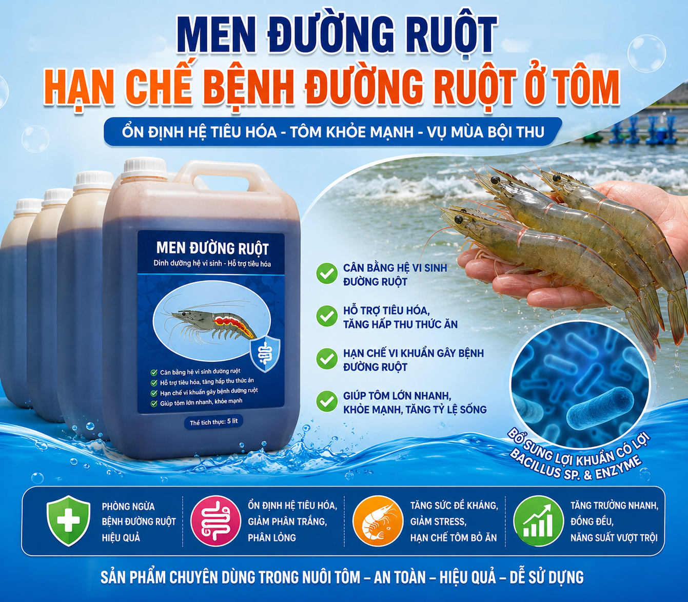MEN ĐƯỜNG RUỘT - HẠN CHẾ BỆNH ĐƯỜNG RUỘT Ở TÔM