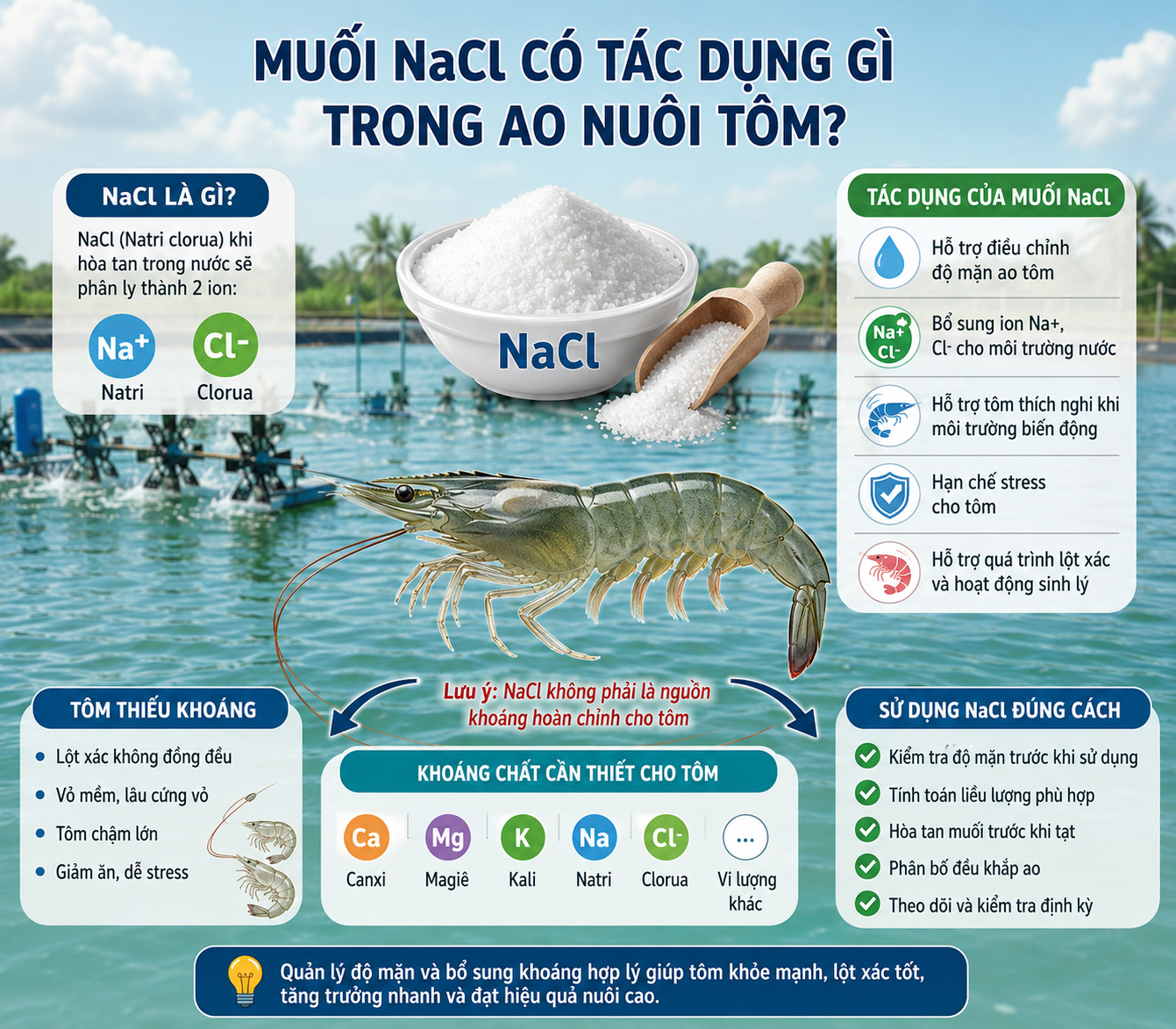 Muối NaCl Có Tác Dụng Gì Trong Ao Nuôi Tôm