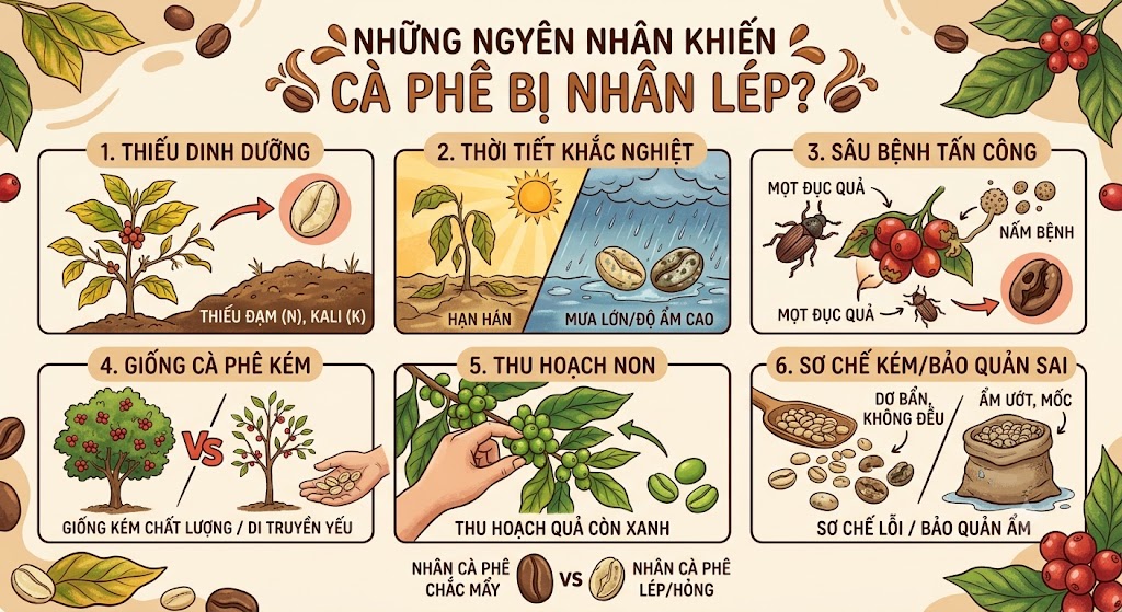 Những nguyên nhân khiến cà phê bị nhân lép