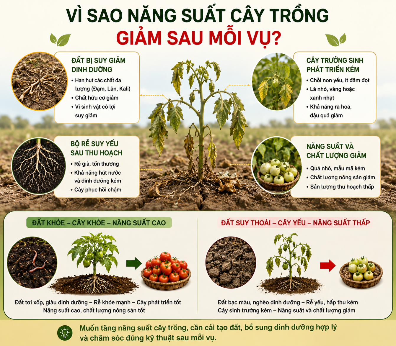 Vì sao năng suất cây giảm sau mỗi vụ