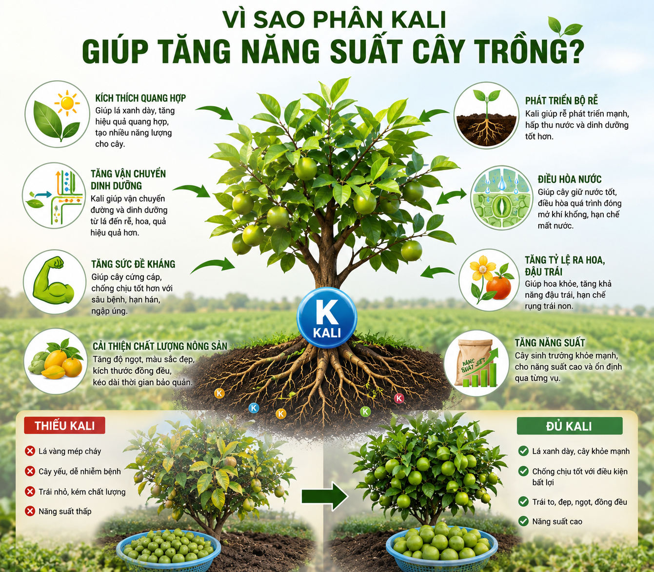Vì sao phân kali giúp tăng năng suất cây trồng