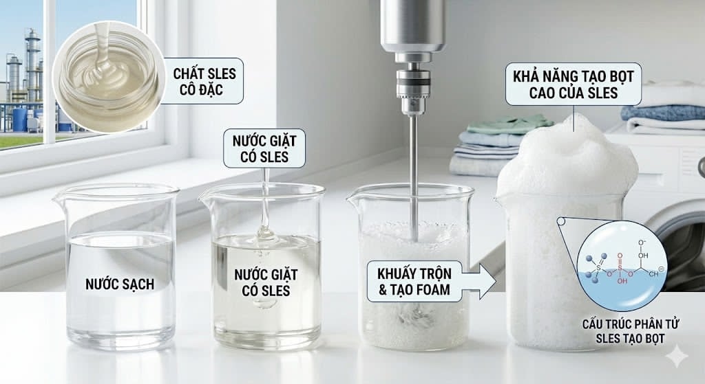 Khả năng tạo bọt của SLES trong nước giặt