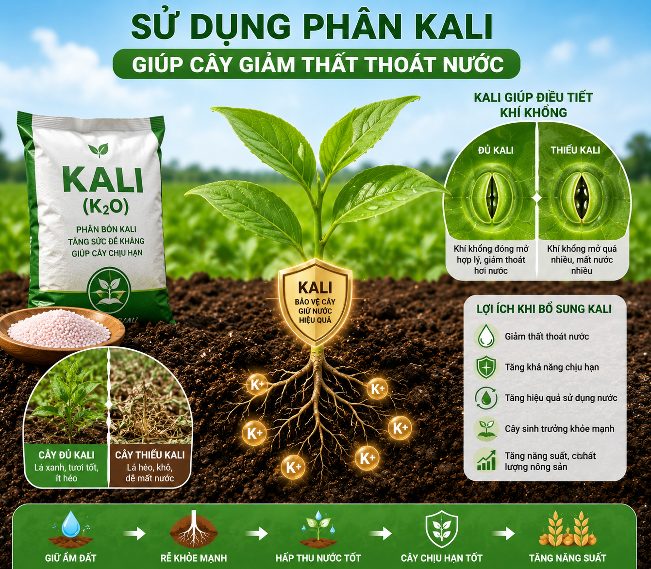 sử dụng phân kali để giảm thất thoát nước