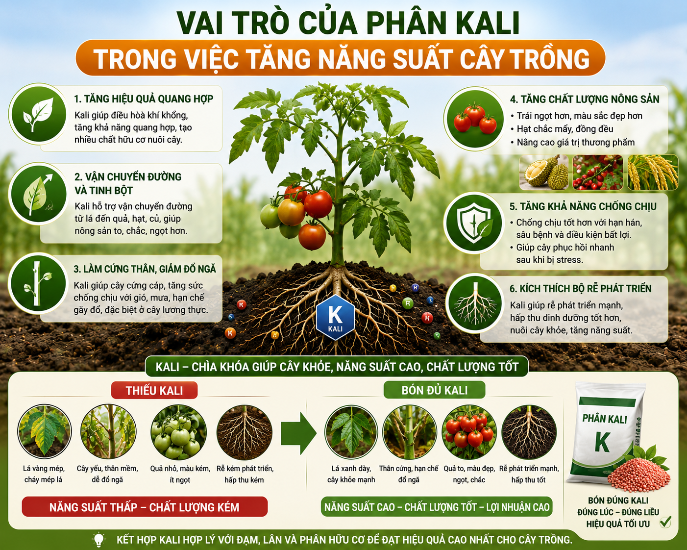 vai trò của phân kali trong việc tăng năng suất cây trồng