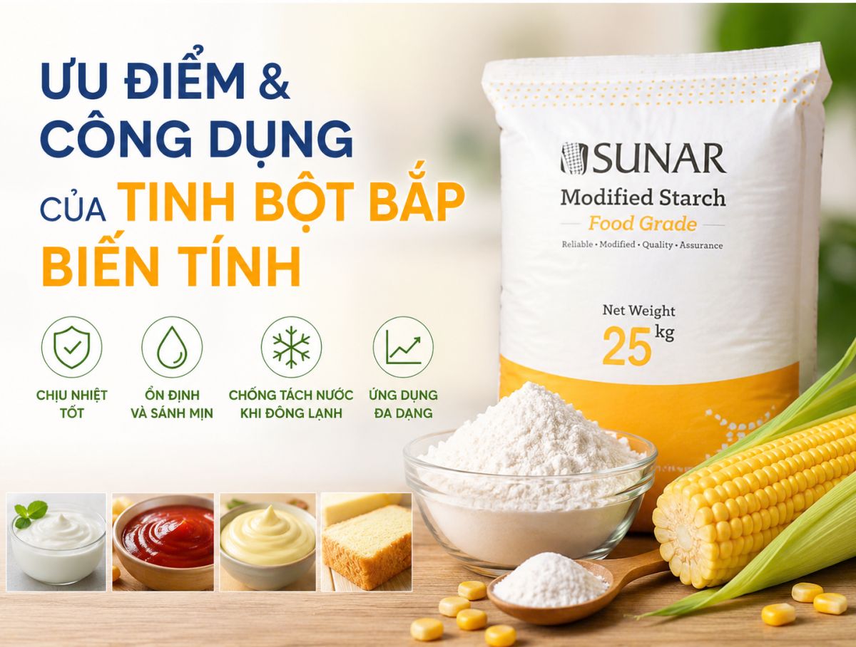 Ưu điểm v&agrave; c&ocirc;ng dụng của tinh bột bắp biến t&iacute;nh trong thực phẩm v&agrave; c&ocirc;ng nghiệp