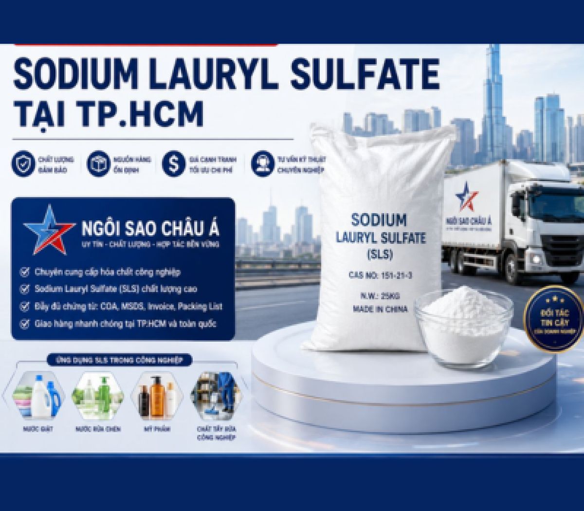 Nh&agrave; Cung Cấp H&oacute;a Chất Sodium Lauryl Sulfate Tại TP.HCM