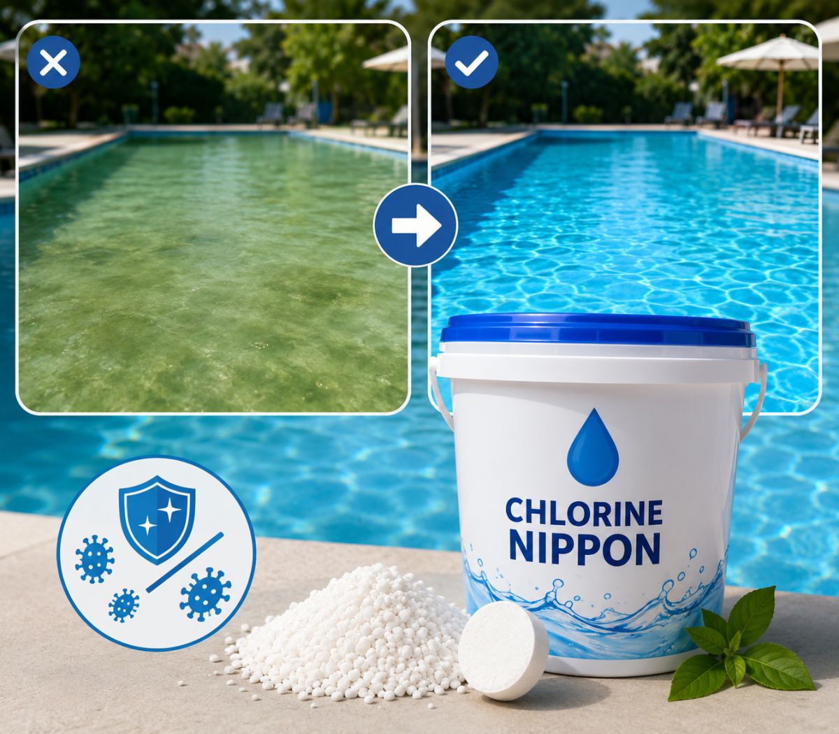 Nước Hồ Bơi Nhanh Đục? Giải Ph&aacute;p Với Chlorine NIPPON