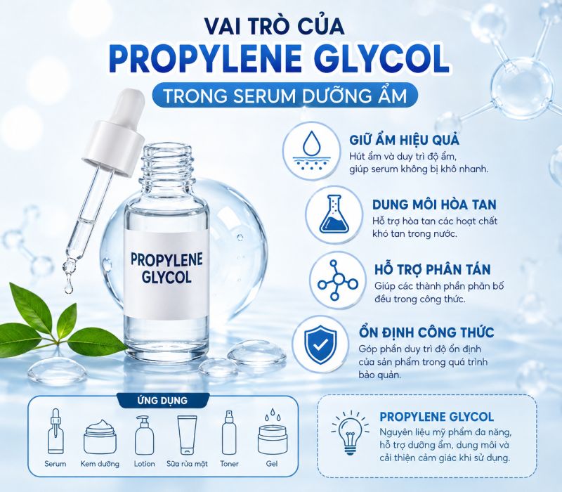 Serum thiếu ẩm - Vai tr&ograve; của Propylene Glycol l&agrave; g&igrave;?