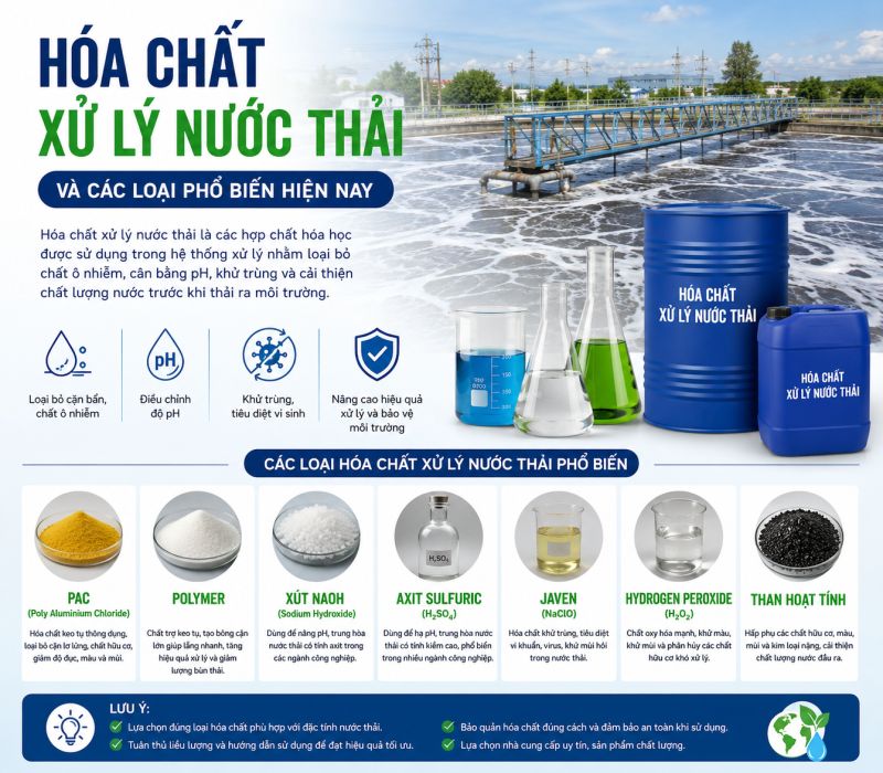 H&oacute;a Chất Xử L&yacute; Nước Thải L&agrave; G&igrave;? C&aacute;c Loại Phổ Biến Hiện Nay