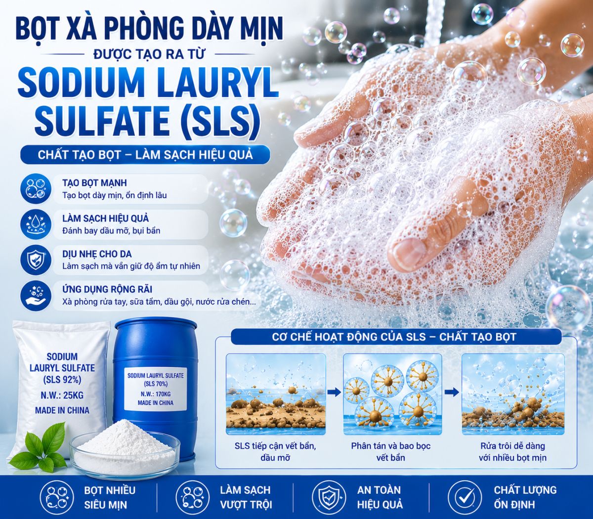 Sodium Lauryl Sulfate - Chất Tạo Bọt Trong X&agrave; Ph&ograve;ng
