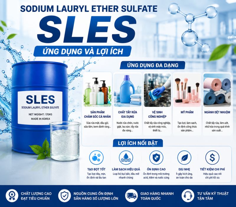 Sodium Lauryl Ether Sulfate SLES &ndash; Ứng Dụng V&agrave; Lợi &Iacute;ch