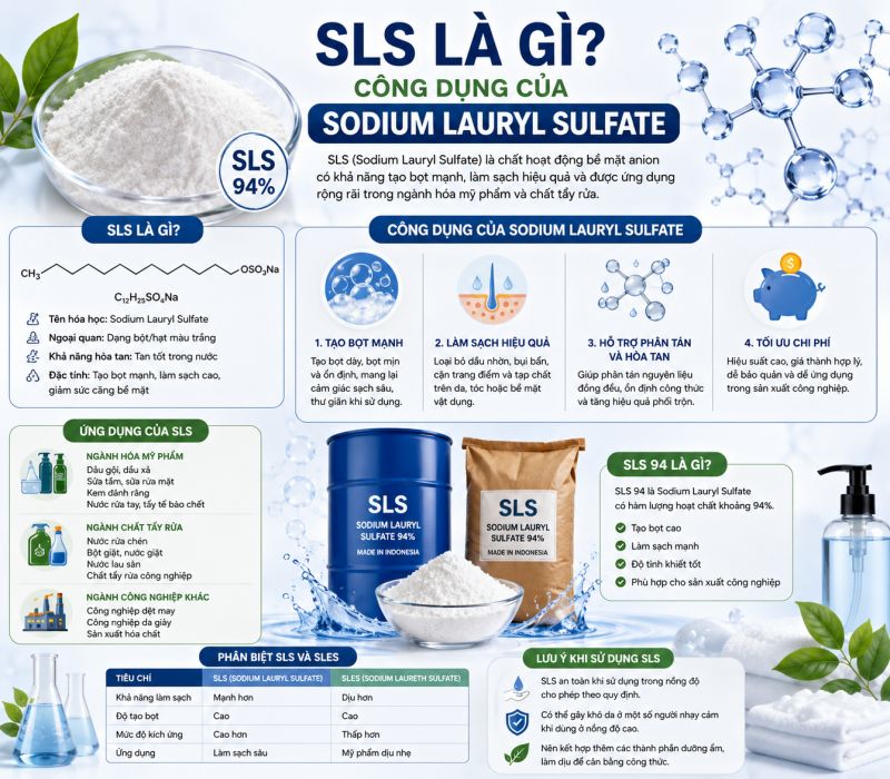 SLS L&agrave; G&igrave;? C&ocirc;ng Dụng Của Sodium Lauryl Sulfate