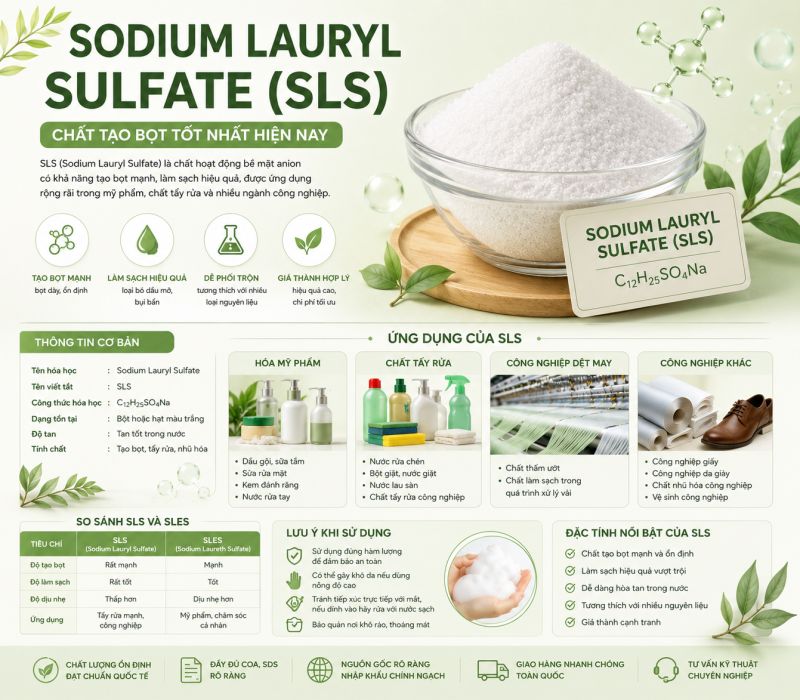 Sodium Lauryl Sulfate (SLS) - Chất Tạo Bọt Tốt Nhất Hiện Nay