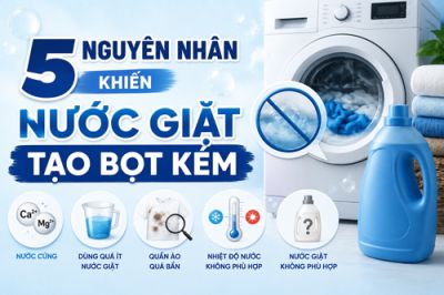 5 nguy&ecirc;n nh&acirc;n khiến nước giặt tạo bọt k&eacute;m v&agrave; c&aacute;ch khắc phục hiệu quả
