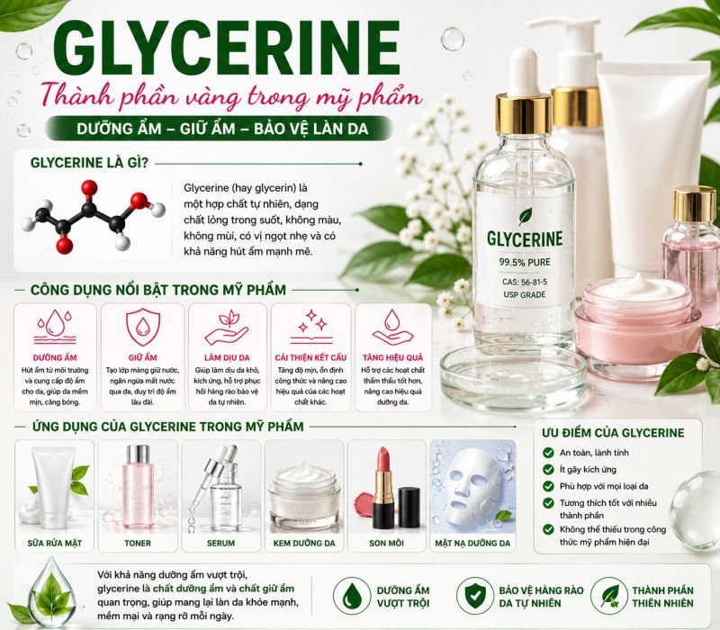 Glycerine L&agrave; G&igrave;? C&ocirc;ng Dụng Dưỡng Ẩm Cho Mỹ Phẩm